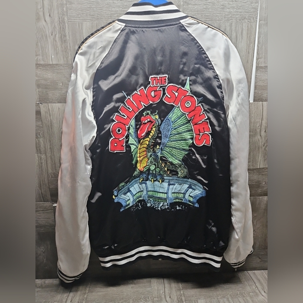 PACSUN Los Angeles THE ROLLING STONES Satin Black Bomber Jacket Men's Size M
